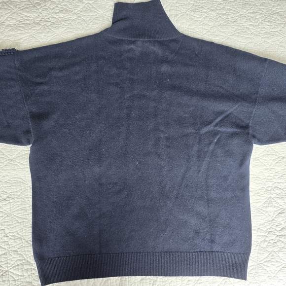 Barrie of Scotland Cashmere Textured Sleeves Detail Turtleneck Sweater - Navy - Picture 13 of 16